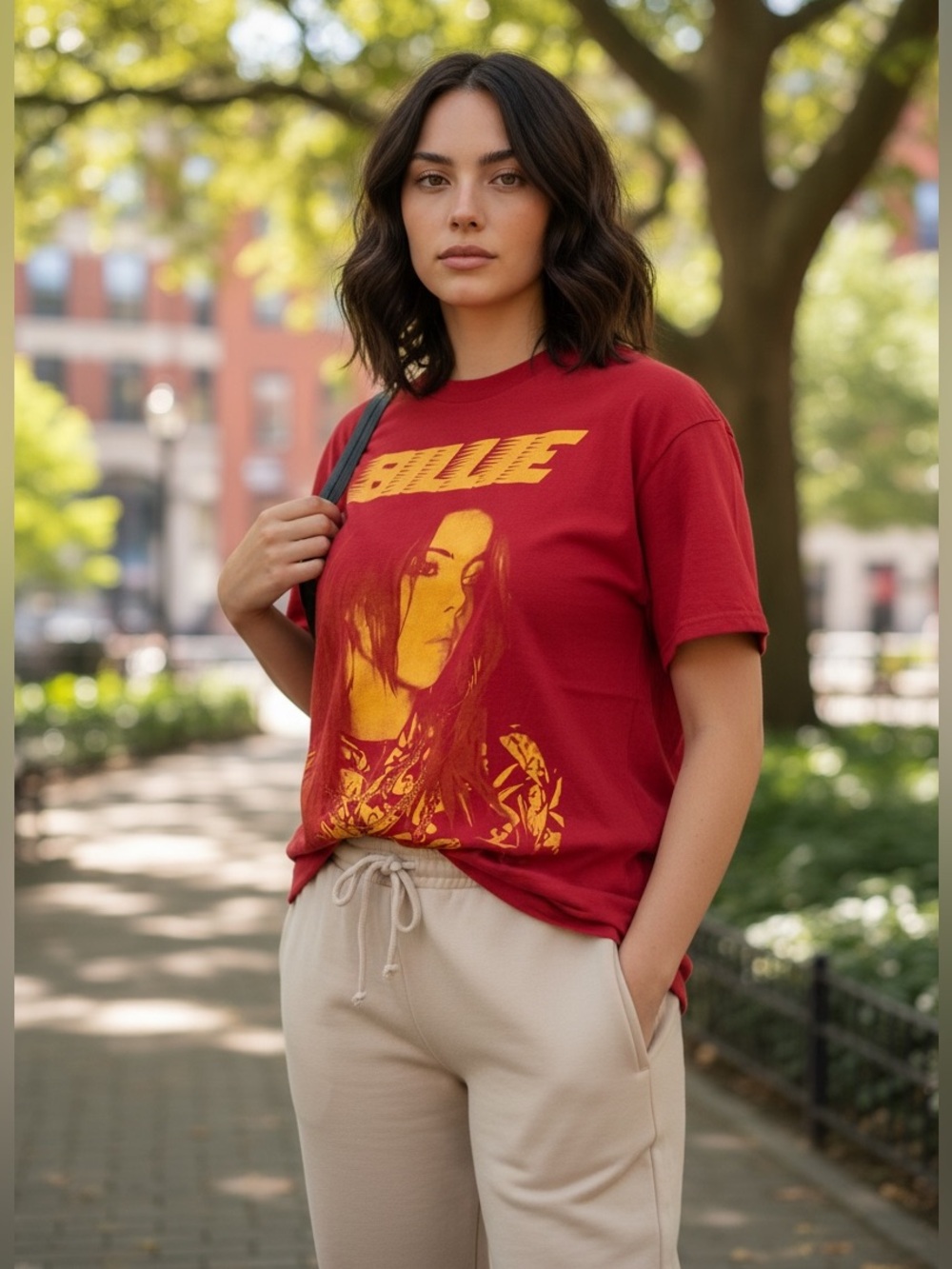 Billie Eilish Shirt Woman Medium Red Big Graphic Alt Pop Music Short Sleeve
